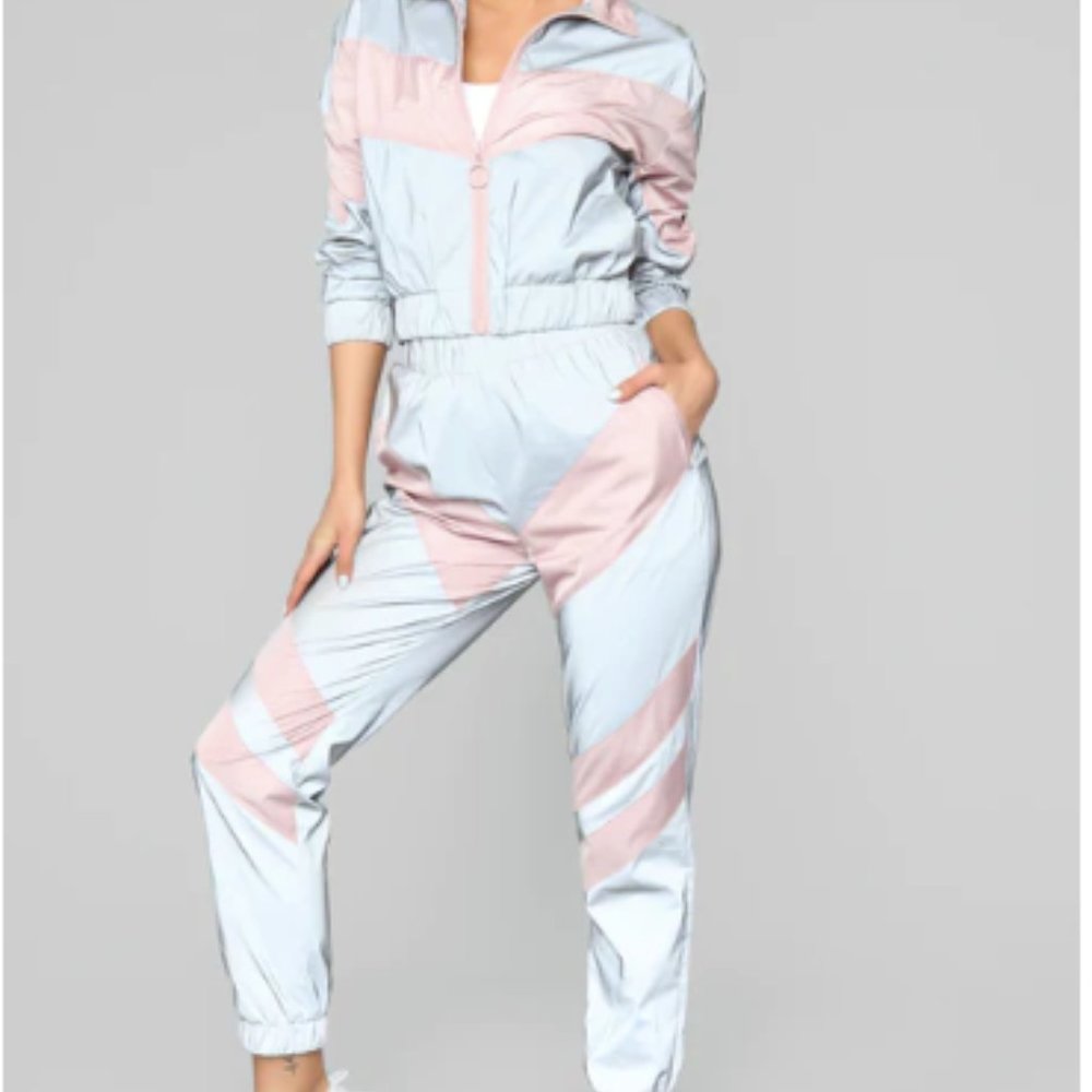 NWT Reflective color block windbreaker + jogger tracksuit set